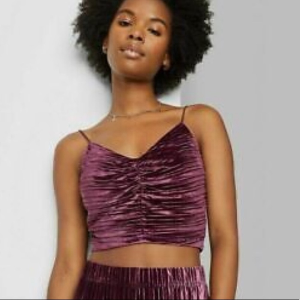 𝅺wild Fable Women's Slim Fit Cinched Front Velvet Tiny Tank Top Purple size XL